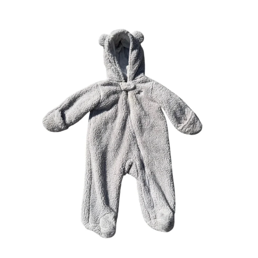 Carters Just One You‎ Gray Sherpa Fleece Bear Ear Pram Suit 6M 1P922910